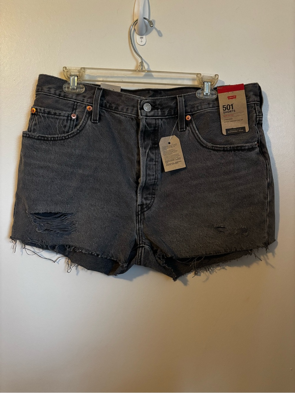 Levi's 501 Cutoff Distressed Denim Shorts in Washed Black buttonfly